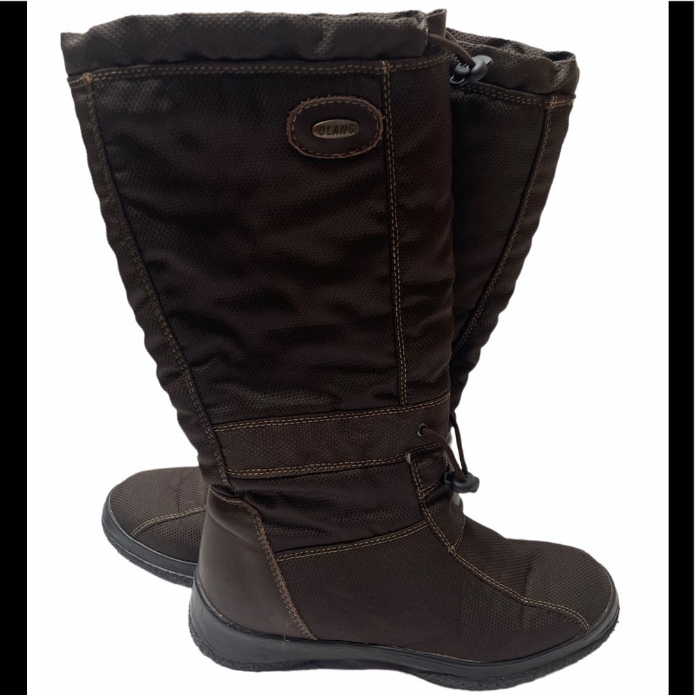 Olang Brown Nylon 100% Wool Lined Winter Boots With Built In Ice Grips Spikes